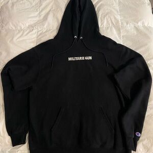 Champion Black Hoodie with White Text